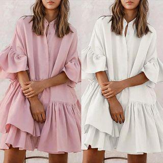 Bell-sleeve Ruffled Shirtdress