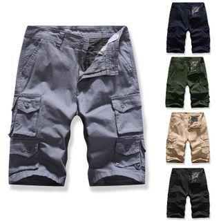 Plain Straight-cut Cargo Shorts