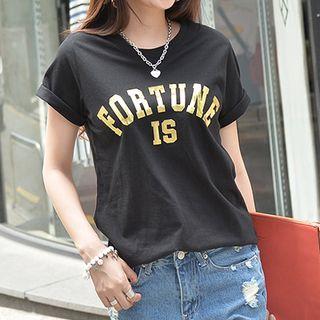 Round-neck Short-sleeve Fortune Print T-shirt