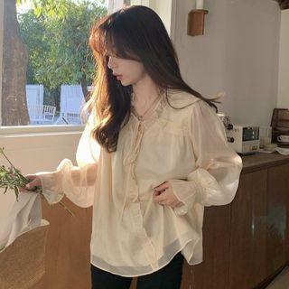 Frill Trim Blouse Almond White - One Size