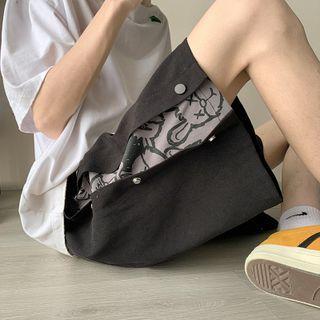 Side Button Cartoon Print Shorts