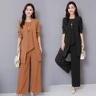 Set: Light Jacket + Wide Leg Pants + Vest