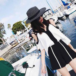 Set: Cut-out Shoulder Top + Wide Leg Shorts