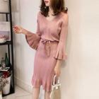Cold Shoulder Bell-sleeve Knit Dress
