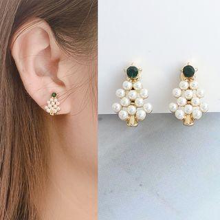 Christmas Tree Rhinestone Faux Pearl Earring