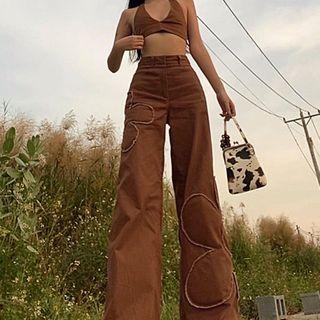 Wide-leg Flower Patch Pants