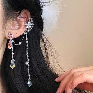 Embellished Chained Earring 1290a - 1 Pair - White & Silver - One Size