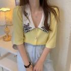 Short-sleeve Floral Embroidered Collar Blouse