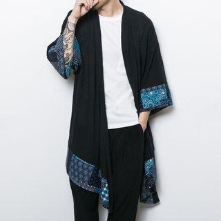 Patterned-trim Long Cardigan