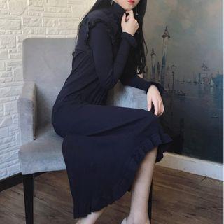 Asymmetric Long-sleeve Knit Dress