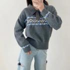 Long Sleeve Pattern Print Collar Sweater