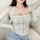 Floral Print Lace-up Camisole Top / Cardigan