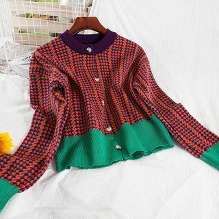 Houndstooth Cardigan Tangerine Red - One Size
