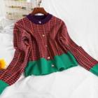 Houndstooth Cardigan Tangerine Red - One Size