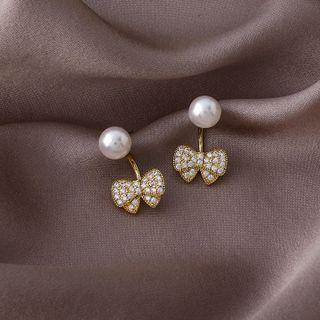 Butterfly Rhinestone Faux Pearl Earring 1 Pair - Gold - One Size
