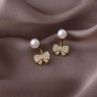 Butterfly Rhinestone Faux Pearl Earring 1 Pair - Gold - One Size