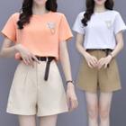 Set: Short-sleeve Chained T-shirt + Wide Leg Shorts