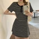 Short-sleeve Striped Mini A-line T-shirt Dress