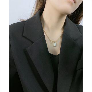 Letter R Shell Pendant Stainless Steel Necklace 2091 - Silver & Gold - One Size