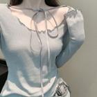 Ruffled Slim-fit Light T-shirt Gray - One Size