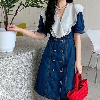 Short-sleeve Double Breasted Denim Dress (various Designs)