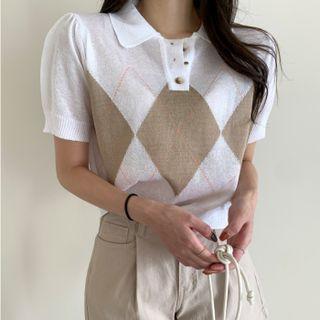 Print Short Sleeve Knitted Top