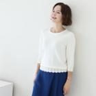 3/4-sleeve Scalloped Knit Top