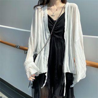 Light Jacket / Spaghetti Strap Midi A-line Mesh Dress