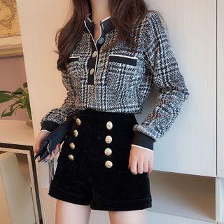 Long-sleeve Jacket + Double-breasted Velvet Shorts