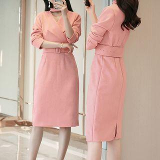 Plain Sheath Dress With Belt