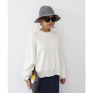 Round-neck Slit-hem Knit Top