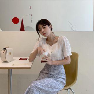 Sweetheart-neck Seam-trim Blouse