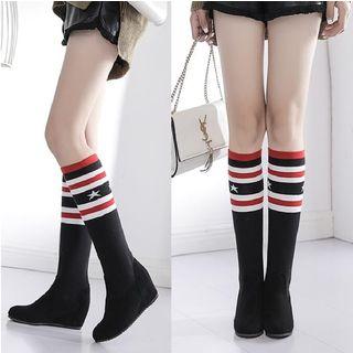 Stripe Hidden Wedge Tall Boots