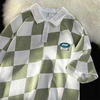 Plaid Short-sleeve Polo Top