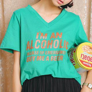 Lace Back Lettering Short-sleeve T-shirt