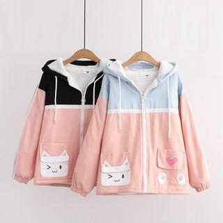 Cat Print Zip-up Hooded Jacket