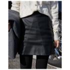 Diagonal-seam Faux-leather Miniskirt