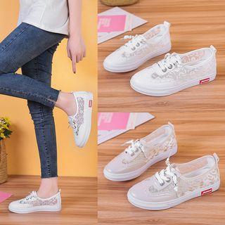 Lace Panel Lace Up Sneakers