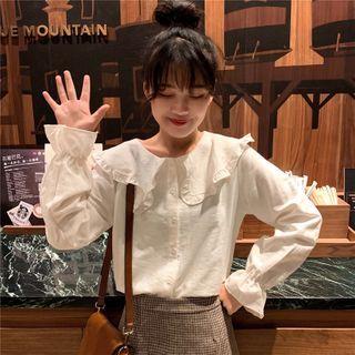 Frill Trim Collared Long-sleeve Blouse