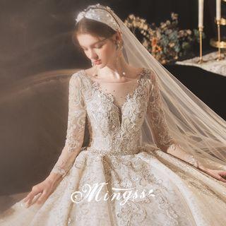 Long-sleeve Embellished Lace Wedding Ball Gown