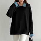 Denim-collar Oversized T-shirt