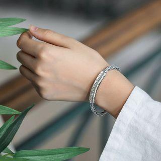 Faux Woven Sterling Silver Open Bangle Sl0534 - 1 Pc - Silver - One Size