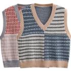 V-neck Color Block Patterned Sweater Vest Blue - One Size