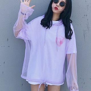 Printed Short-sleeve T-shirt / Mesh Hoodie