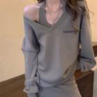 Lettering V-neck Sweatshirt / Halter-neck Mini Dress