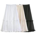 Frill Trim Mesh Midi A-line Skirt