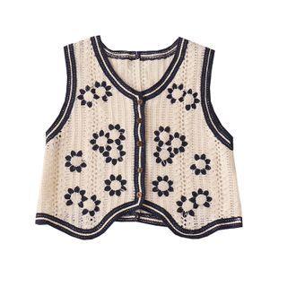 Floral Crochet Button-up Cropped Vest