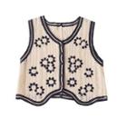 Floral Crochet Button-up Cropped Vest