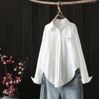 Lettering Applique Shirt White - One Size