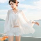Frilled V-neck Long-sleeve Top